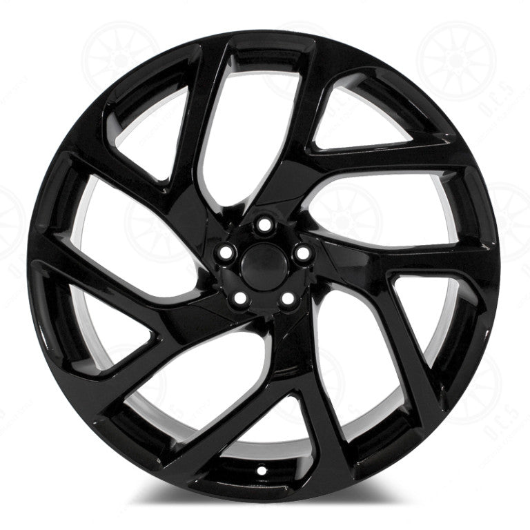22-inch OE Style Wheels in gloss black, automotive rims for Range Rover Defender, Discovery, LR3, LR4, and Sport models.