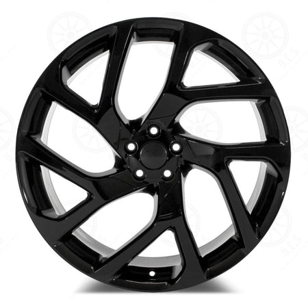 22-inch OE Style Wheels in gloss black, automotive rims for Range Rover Defender, Discovery, LR3, LR4, and Sport models.