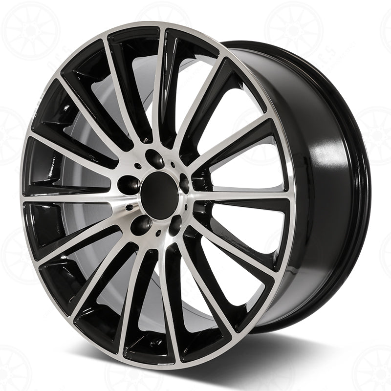 22-inch AMG style black machined staggered wheels for Mercedes-Benz E-Class, CLS, S-Class, and CL models by OE Style Wheels.