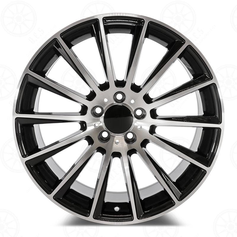 22-inch AMG style black machined staggered wheels for Mercedes-Benz E-Class, CLS, S-Class, and CL models by OE Style Wheels.