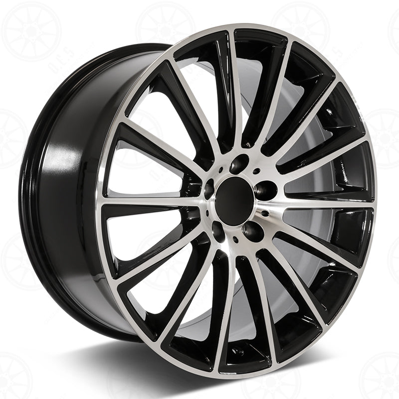 Black AMG style 22-inch staggered wheels for Mercedes E-Class, CLS, S-Class, and CL models by OE Style Wheels.
