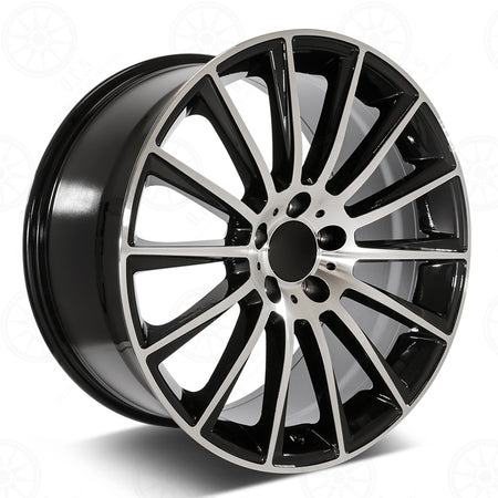 Black AMG style 22-inch staggered wheels for Mercedes E-Class, CLS, S-Class, and CL models by OE Style Wheels.