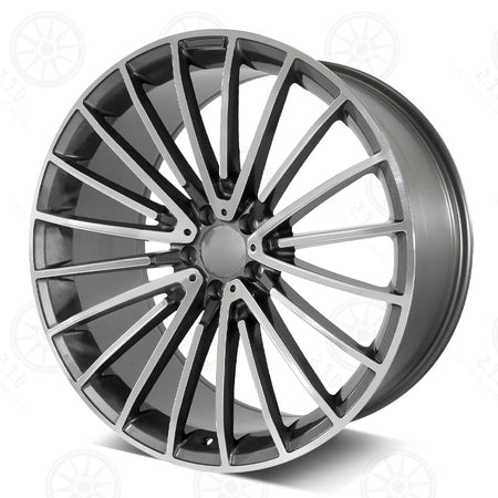 22-inch AMG style gunmetal machined staggered wheels for Mercedes-Benz E-Class, CLS, S-Class by OE Style Wheels.
