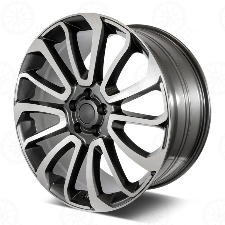 22-inch gunmetal machined OE Style Wheels for Range Rover Defender, Discovery, LR3, LR4, HSE Sport, SVR, and Supercharged models.