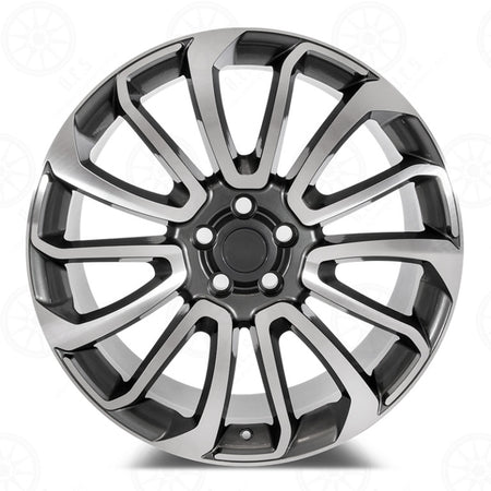 22-inch OE Style Wheels with gunmetal finish, machined accents, fitting Range Rover Defender, Discovery, LR3, LR4, HSE, Sport, SVR, Supercharged