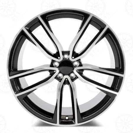 22-inch black machined face Mercedes wheels by OE Style Wheels on a vehicle, showcasing sleek automotive rims and wheel design.