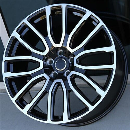 22-inch black machined face wheels by OE Style Wheels fitted on Range Rover Defender, Discovery, LR3, LR4, HSE, Sport, SVR, and Autobiography.