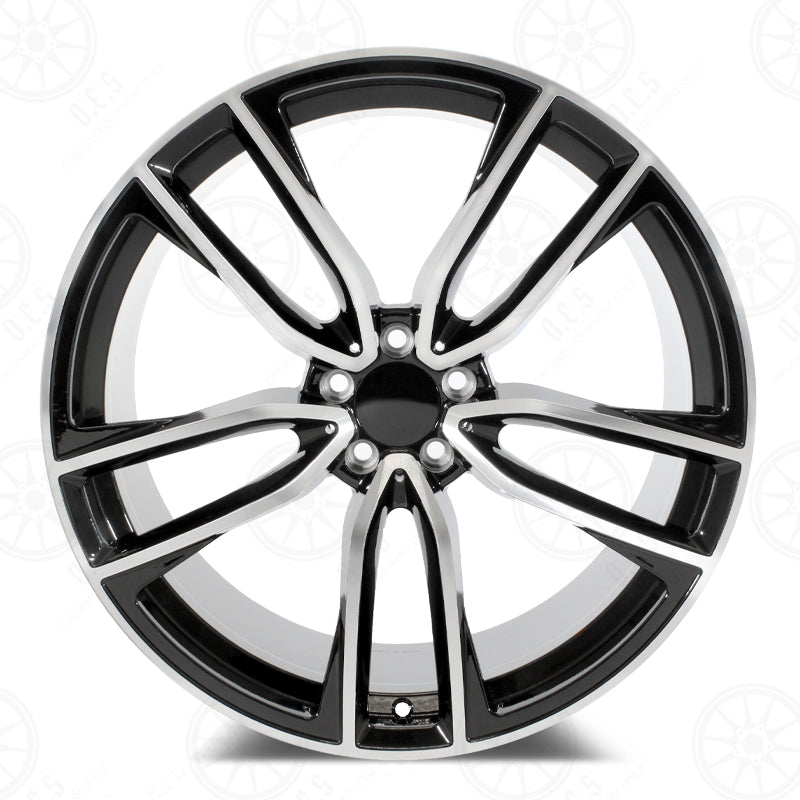 22-inch black machined Mercedes-Benz wheels by OE Style Wheels, fitting E-Class, S-Class, CLS, and AMG models with multi-spoke design.