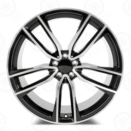 22-inch black machined Mercedes-Benz wheels by OE Style Wheels, fitting E-Class, S-Class, CLS, and AMG models with multi-spoke design.