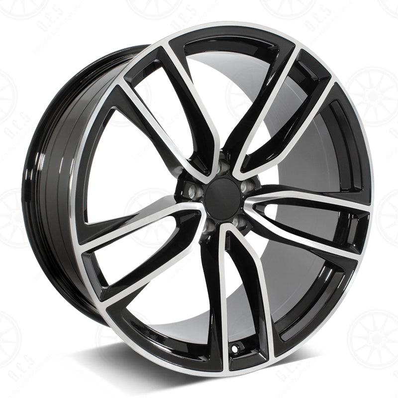 22-inch black machined Mercedes wheels by OE Style Wheels with multi-spoke design fitting E-Class, S-Class, CLS, and AMG models.