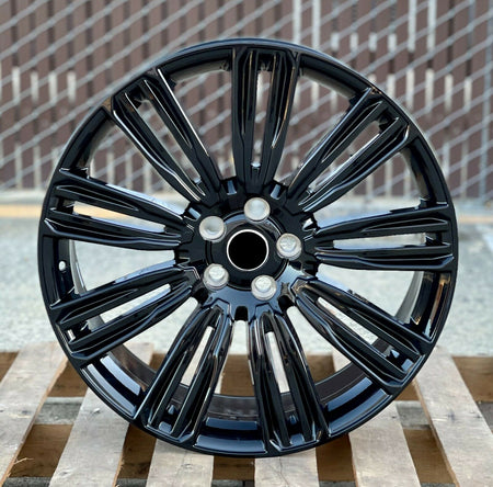 22-inch gloss black OE Style Wheels rims for Range Rover Defender, Discovery, LR3, LR4, HSE Sport, SVR, Supercharged, and Autobiography.