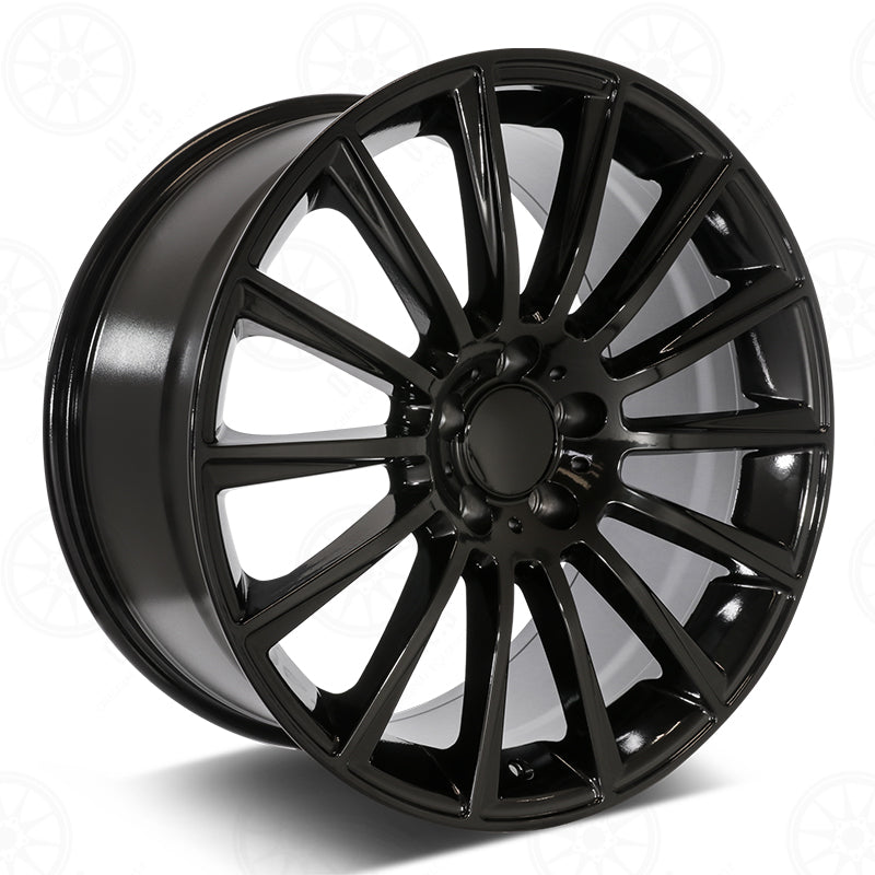 22-inch gloss black Mercedes wheel by OE Style Wheels, fits ML, GLE, GLS, GL models, showcasing a sleek alloy rim design.