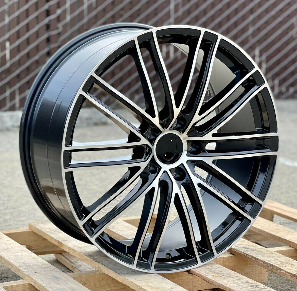 22-inch OE Style Wheels black machined automotive rims for Porsche Cayenne GTS, Diesel, Hybrid, and Turbo models.