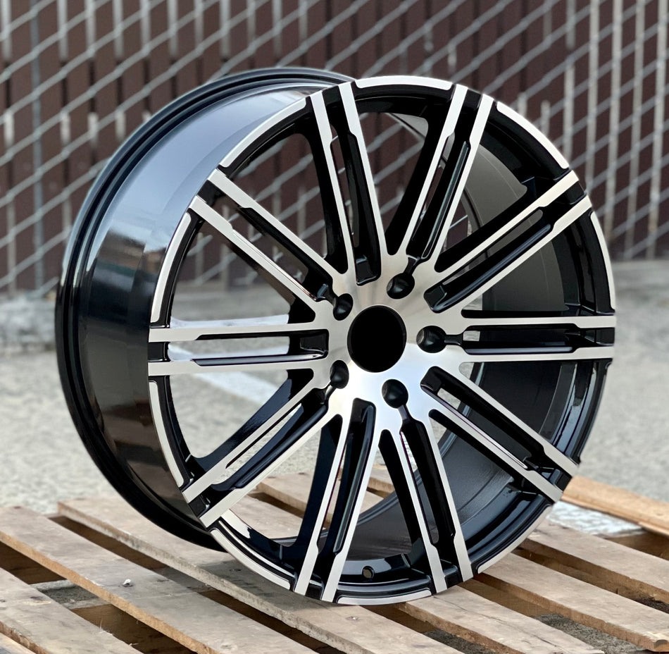22-inch OE Style Wheels GTS black machined rims for Porsche Cayenne GTS Diesel Hybrid Turbo, showcasing sleek automotive wheel design.