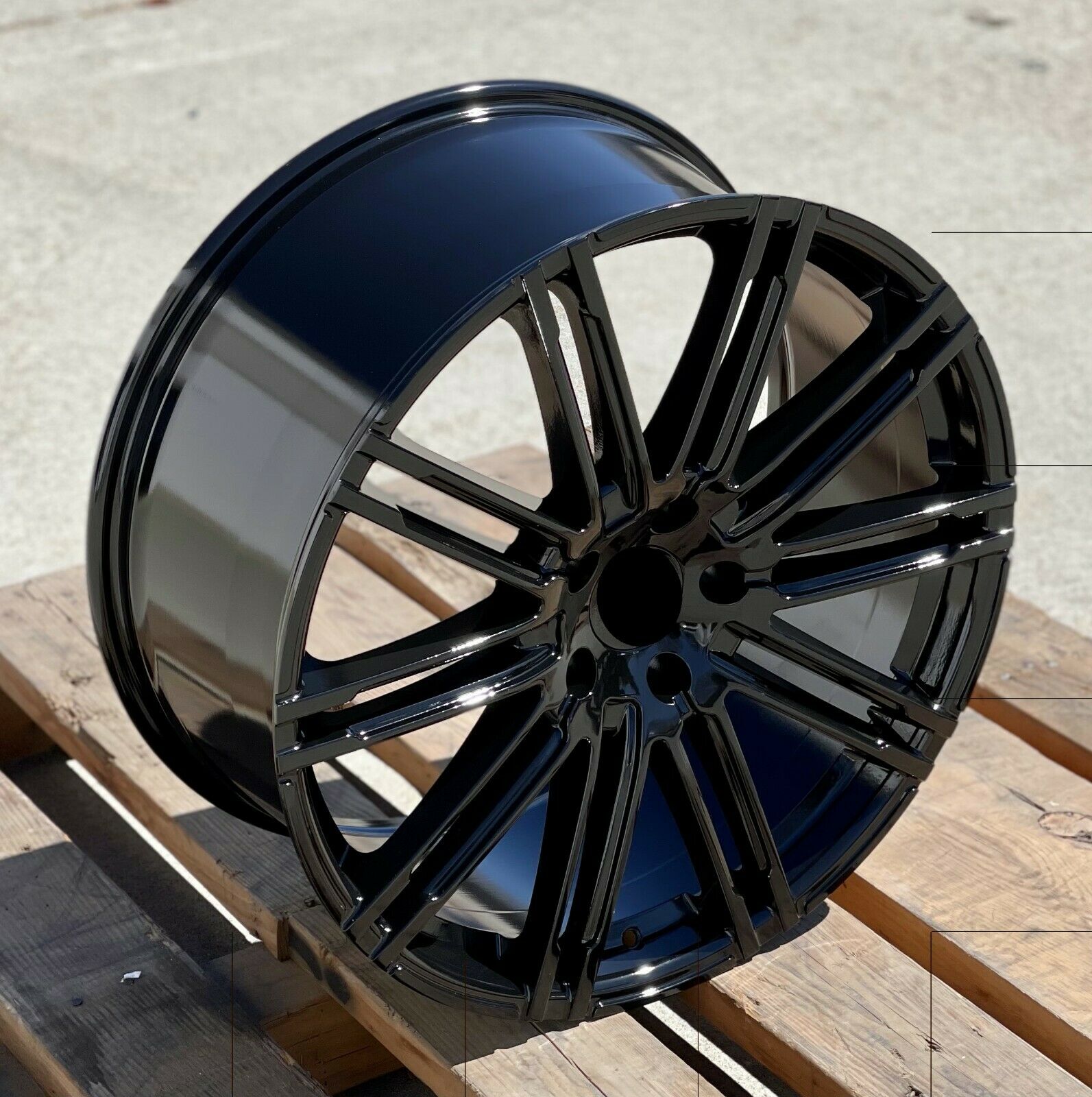 OE Style Wheels 22-inch gloss black GTS-style rims for Porsche Cayenne GTS Diesel Hybrid Turbo, showcasing sleek automotive wheel design.