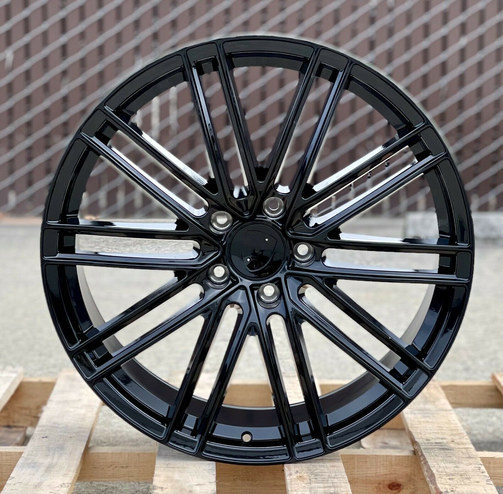22-inch GTS style gloss black wheels by OE Style Wheels, designed for Porsche Cayenne GTS, Diesel, Hybrid, and Turbo models.