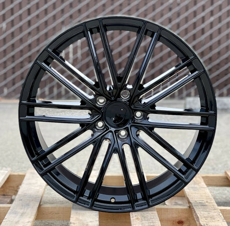 22-inch GTS style gloss black wheels by OE Style Wheels, designed for Porsche Cayenne GTS, Diesel, Hybrid, and Turbo models.