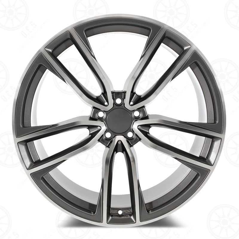 22-inch Gunmetal Machined Face Wheels by OE Style Wheels, fits Mercedes E-Class, CLS, S-Class, and AMG models.