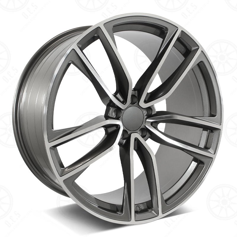 22-inch gunmetal machined face wheels by OE Style Wheels fitted on Mercedes E-Class and CLS models, showcasing sleek automotive rims.