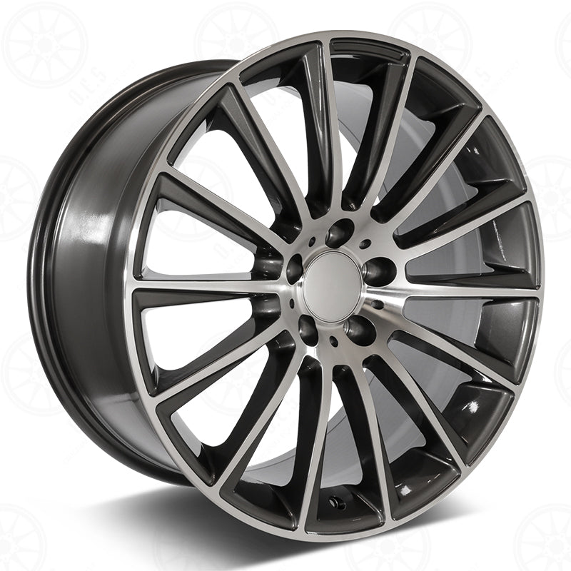 22-inch Gunmetal Machined Face Wheels by OE Style Wheels, fits Mercedes ML, GLE, GLS, and AMG models with sleek alloy design.