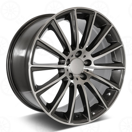 22-inch Gunmetal Machined Face Wheels by OE Style Wheels, fits Mercedes ML, GLE, GLS, and AMG models with sleek alloy design.