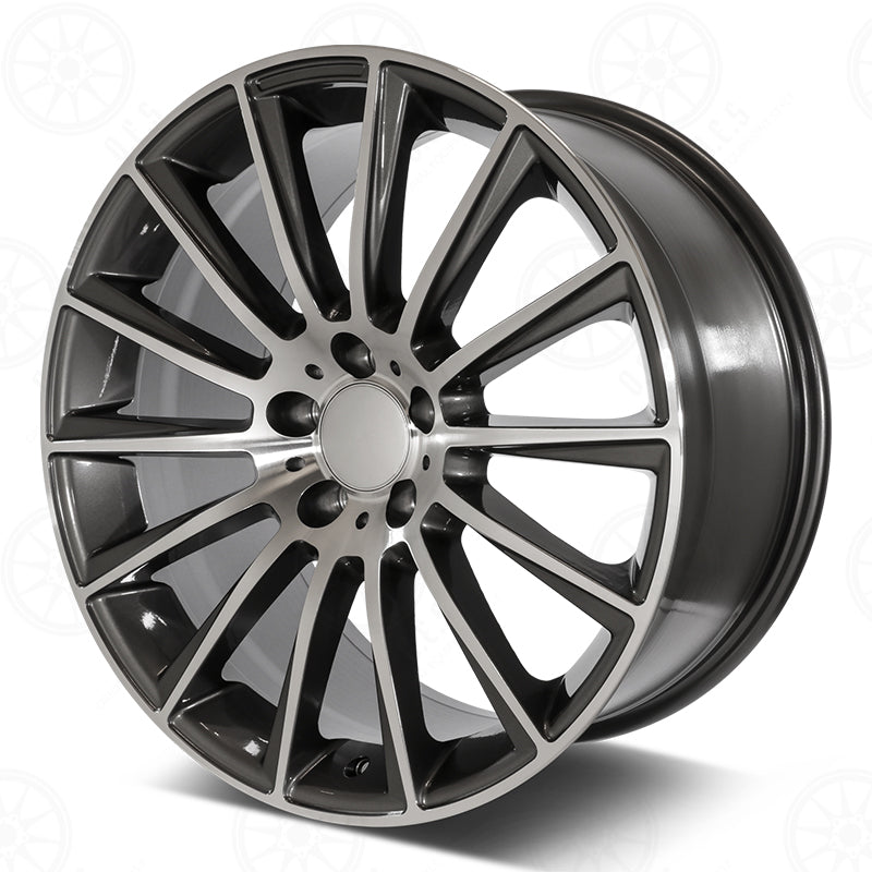 22-inch gunmetal machined face Mercedes wheel by OE Style Wheels, fits ML, GLE, GLS, and AMG models, showing detailed rim design.