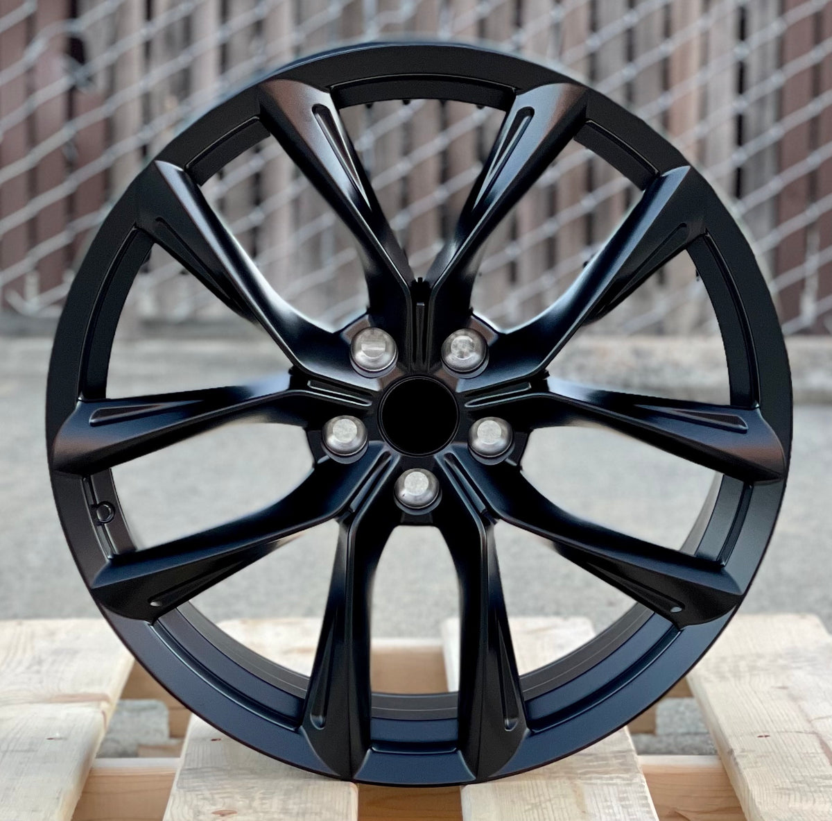 22-inch matte black OE Style Wheels for Tesla Model S and X, showcasing modern automotive rims for AWD and RWD models.