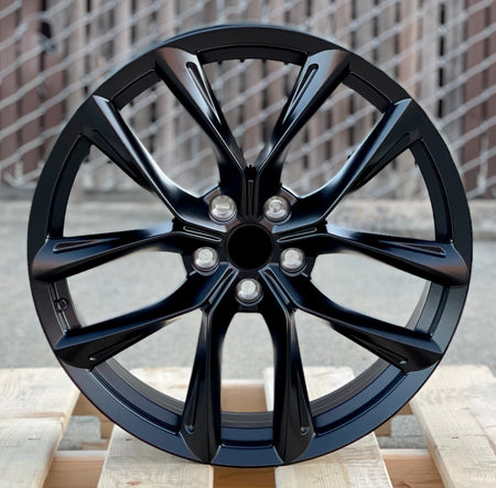 22-inch matte black OE Style Wheels for Tesla Model S and X, showcasing modern automotive rims for AWD and RWD models.