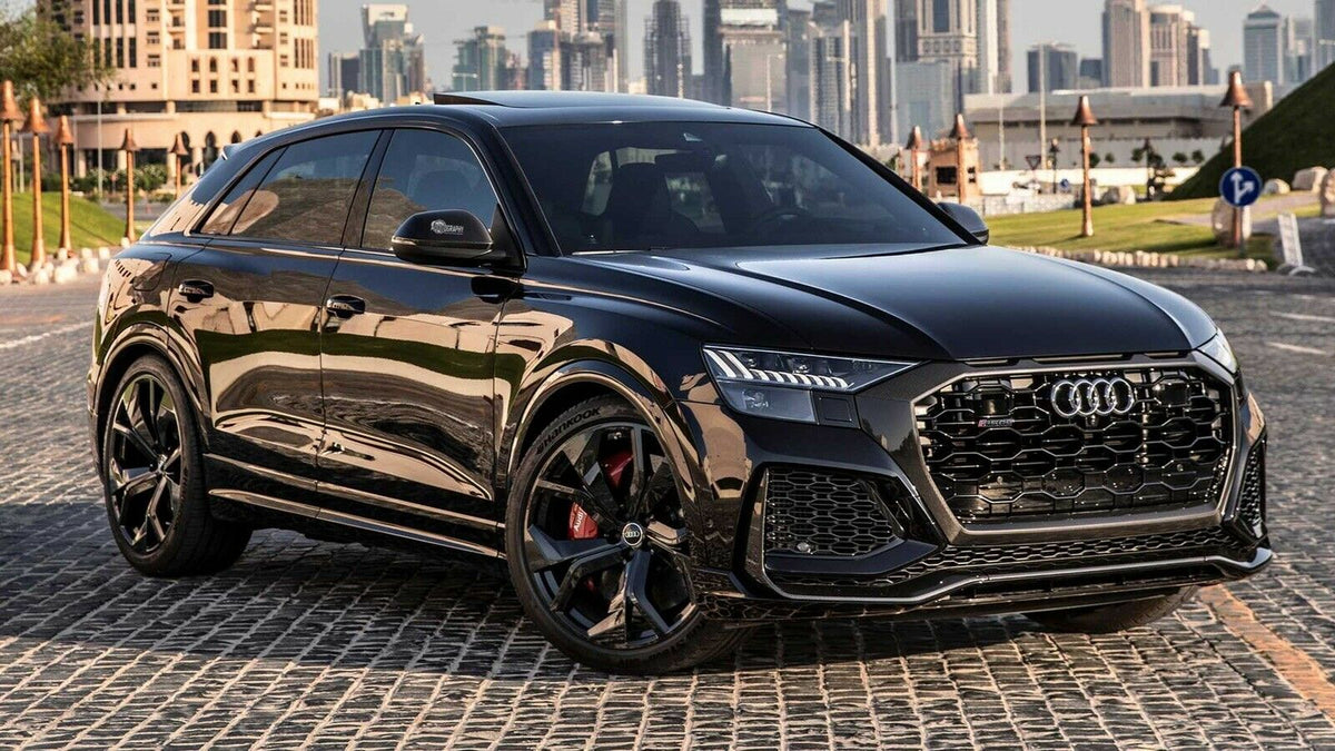 22-inch OE Style RS gloss black wheels for Audi A7, S7, Q5, Q7, Q8, SQ7, RSQ8, and Etron SUV models.