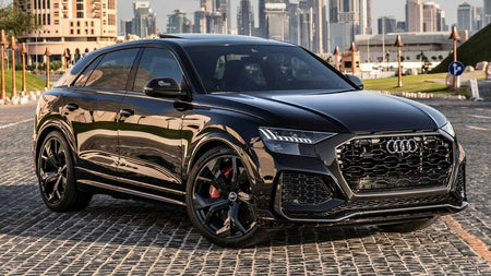 22-inch OE Style RS gloss black wheels for Audi A7, S7, Q5, Q7, Q8, SQ7, RSQ8, and Etron SUV models.
