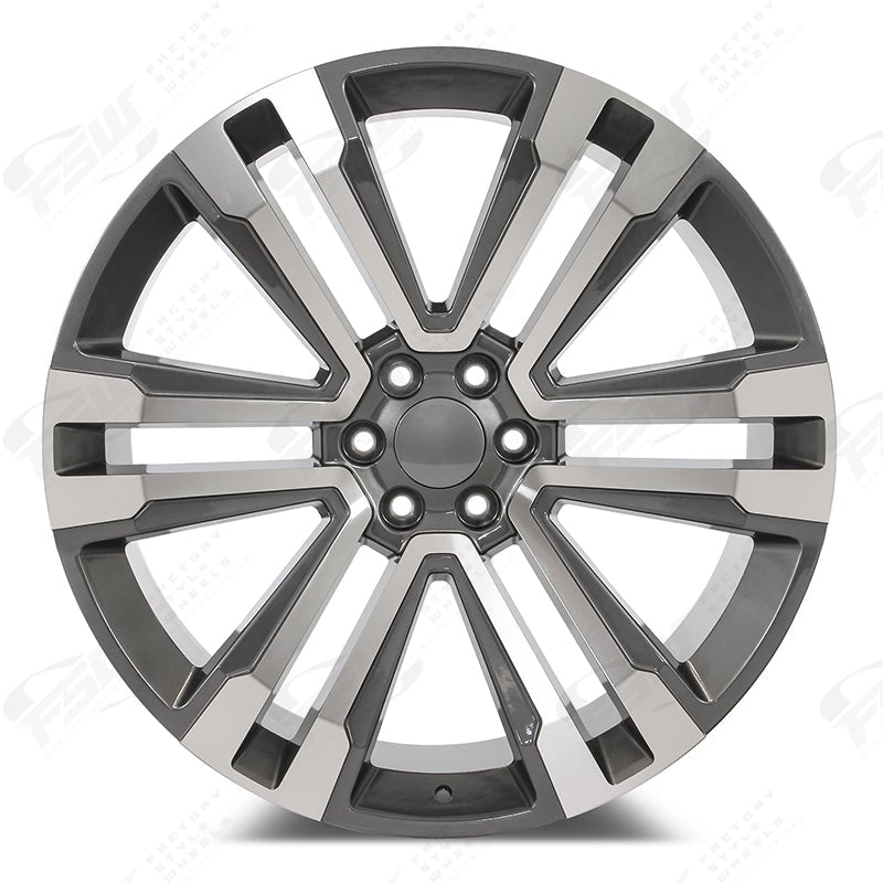 22-inch OE Style Wheels SLT style machined gunmetal rims for Cadillac Escalade, Chevy Silverado, Suburban, Tahoe, Sierra, GMC Yukon