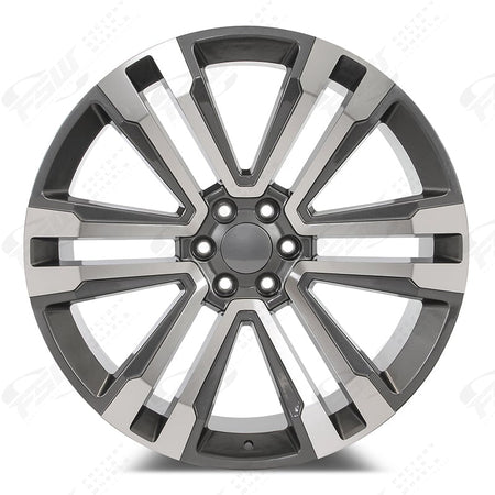 22-inch OE Style Wheels SLT style machined gunmetal rims for Cadillac Escalade, Chevy Silverado, Suburban, Tahoe, Sierra, GMC Yukon