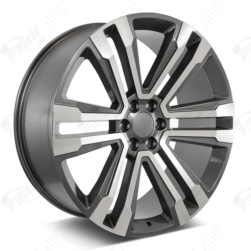 22-inch OE Style Wheels SLT Machined Gunmetal automotive rims fitting Cadillac Escalade, Chevy Silverado, Suburban, Tahoe, Sierra, GMC Yukon