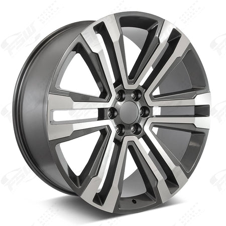 22-inch OE Style Wheels SLT Machined Gunmetal automotive rims fitting Cadillac Escalade, Chevy Silverado, Suburban, Tahoe, Sierra, GMC Yukon
