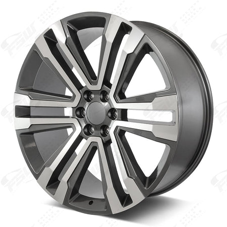 22-inch OE Style Wheels SLT style machined gunmetal rims on Cadillac Escalade, Chevy Silverado, GMC Yukon, and more.