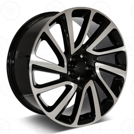 22-inch OE Style Wheels in black machined finish, designed for Range Rover Defender, Discovery, LR3, LR4, HSE, Sport, SVR, and Autobiography models.