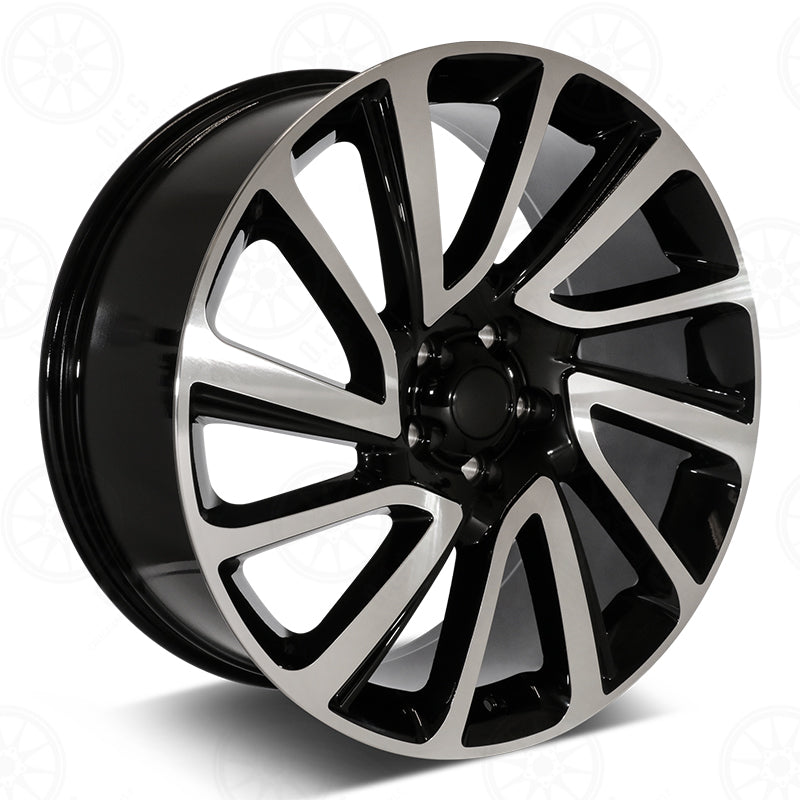 22-inch OE Style Wheels in black machined finish, designed for Range Rover Defender, Discovery, LR3, LR4, HSE, Sport, SVR, and Autobiography models.