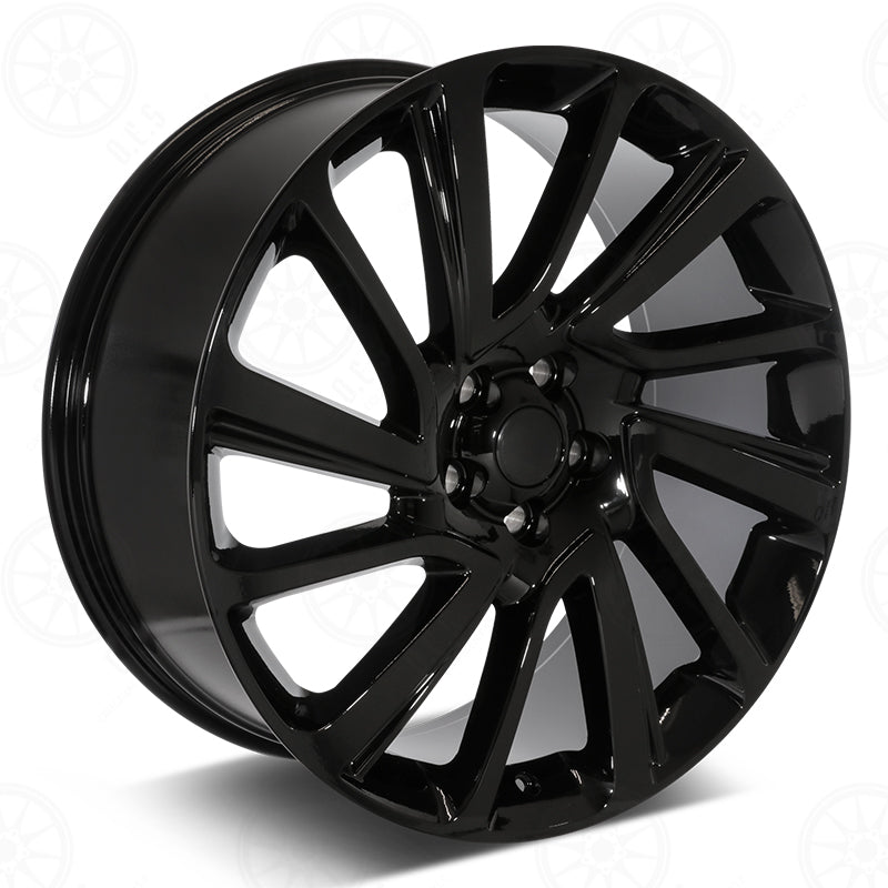 22-inch OE Style Wheels in gloss black, designed for Range Rover Defender, Discovery, LR3, LR4, HSE, Sport, SVR, and Autobiography models.