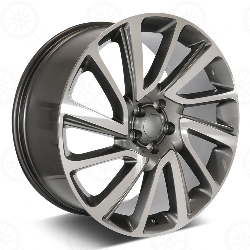 22-inch gunmetal machined OE Style Wheels for Range Rover Defender, Discovery, LR3, LR4, HSE Sport, SVR, Supercharged, and Autobiography models.