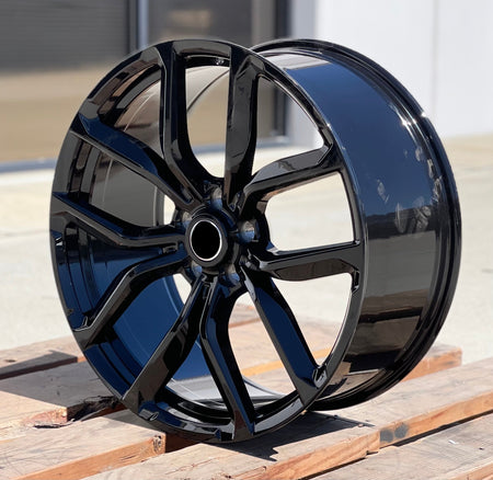 22-inch OE Style Wheels SVR gloss black rims for Range Rover Evoque S SE and Velar S SE, showcasing sleek automotive wheel design