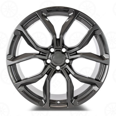 22-inch OE Style Wheels in gunmetal finish, designed for Range Rover Defender, Discovery, LR3, LR4, HSE Sport, SVR, and Autobiography models.