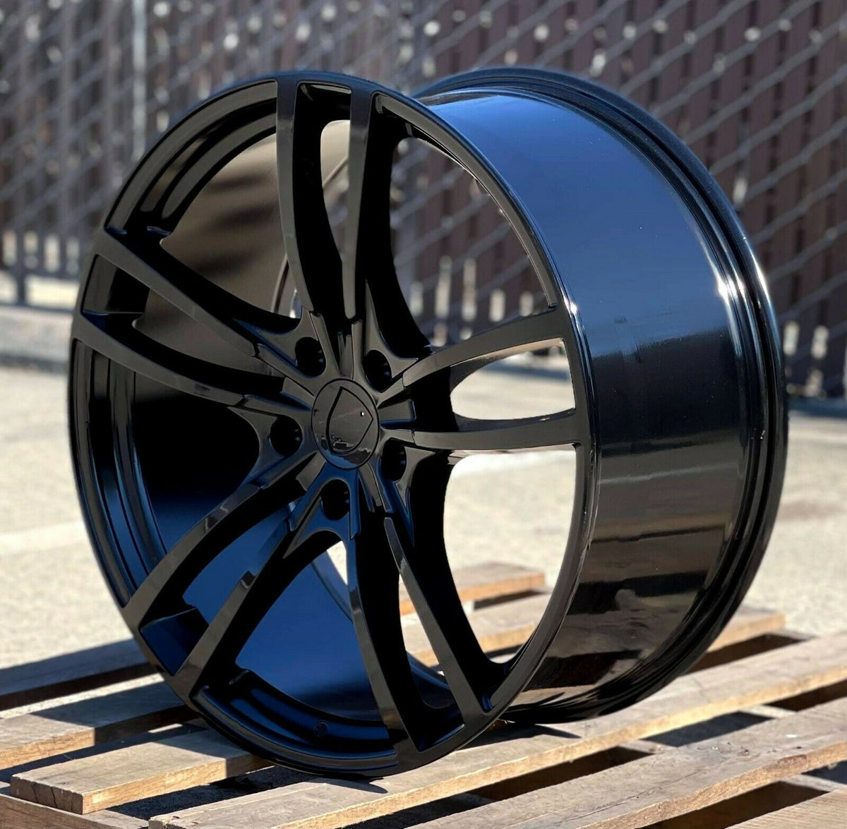 22-inch glossy black Turbo Style wheels by OE Style Wheels on a Porsche Cayenne GTS Diesel Hybrid, showcasing sleek automotive rims.