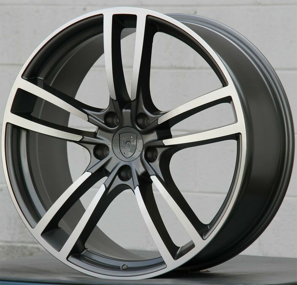 22-inch Turbo Style Gunmetal Machined Wheels by OE Style Wheels on Porsche Cayenne GTS Diesel Hybrid Turbo SUV.