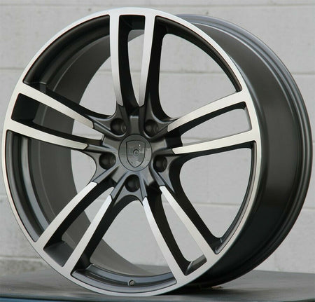 22-inch Turbo Style Gunmetal Machined Wheels by OE Style Wheels on Porsche Cayenne GTS Diesel Hybrid Turbo SUV.