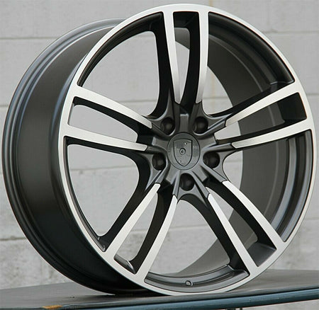 22-inch gunmetal machined turbo-style wheels by OE Style Wheels fitted on Porsche Cayenne GTS Diesel Hybrid turbo SUV.
