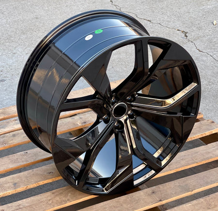 OE Style 22-inch RS style gloss black wheels for Audi A7, S7, Q5, Q7, Q8, SQ7, RSQ8, and E-tron vehicles.