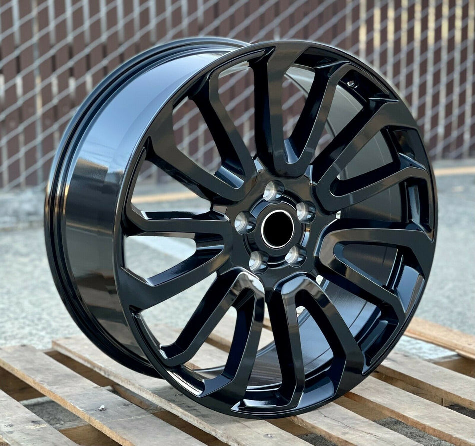 Gloss black 24-inch OE Style Wheels for Range Rover Defender, Discovery, LR3, LR4, HSE, Sport, SVR, Supercharged, and Dynamic models.