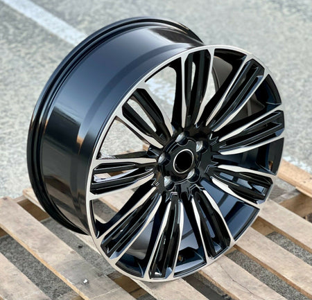 24-inch OE Style Wheels in black machined finish, designed for Range Rover Evoque S, SE and Velar S, SE models, automotive rims.