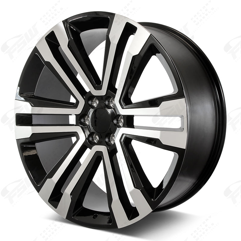 24-inch OE Style Wheels in machined black for Cadillac Escalade, Chevy Silverado, Suburban, Tahoe, Sierra, GMC Yukon.