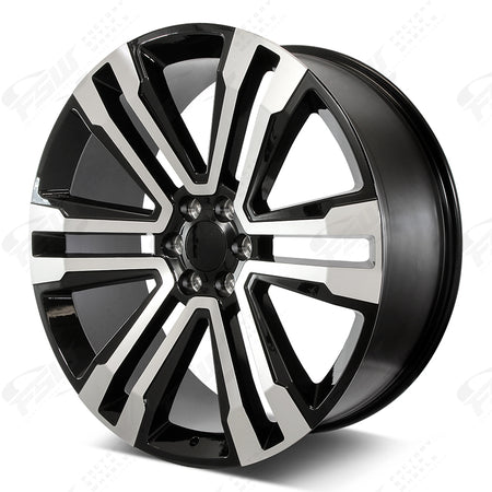24-inch OE Style Wheels in machined black for Cadillac Escalade, Chevy Silverado, Suburban, Tahoe, Sierra, GMC Yukon.